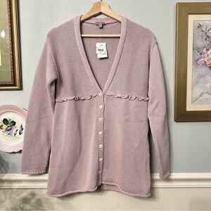 J Jill Lavender Cardigan Sweater XS Small 90s Artsy Quirky Babydoll Boho Chunky